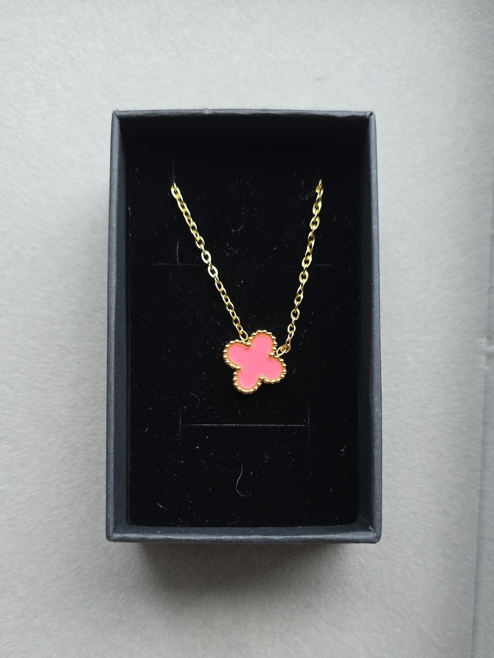 Gold Chain Necklace with Pink Clover Pendant